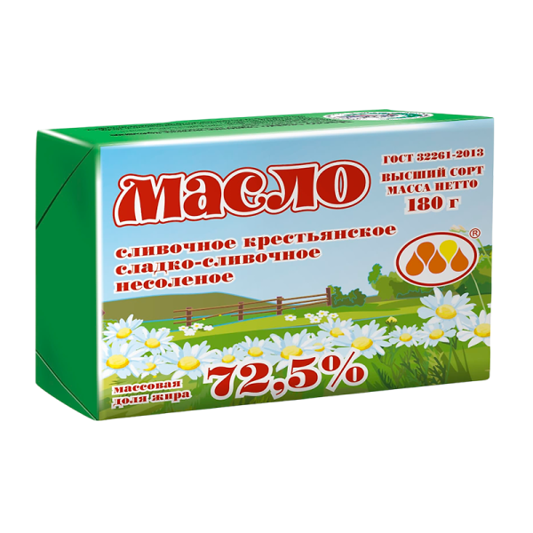 Масло сливочное Крестьянское Юговской 72,5%, 180 г