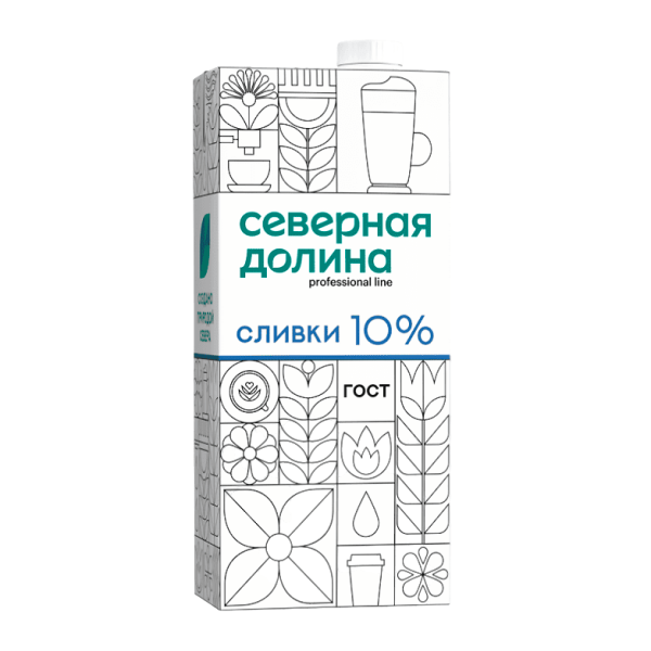 Сливки 10% ультрапастеризованные Северная Долина, 1 л
