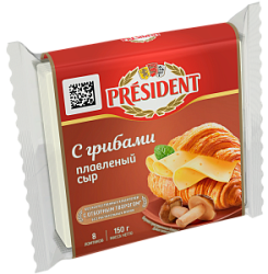 Сыр плавленный "С грибами" President 40%, 150 гр