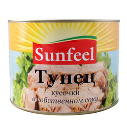 Тунец кусочками в собственном соку Sunfeel, 1,885 кг